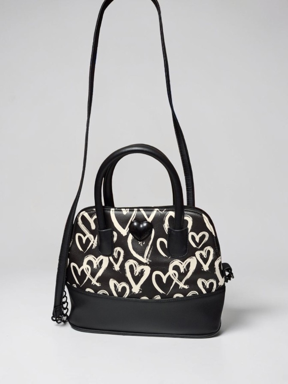 Betsey Johnson Black Heart-Print Dome Satchel Crossbody - Women Bags